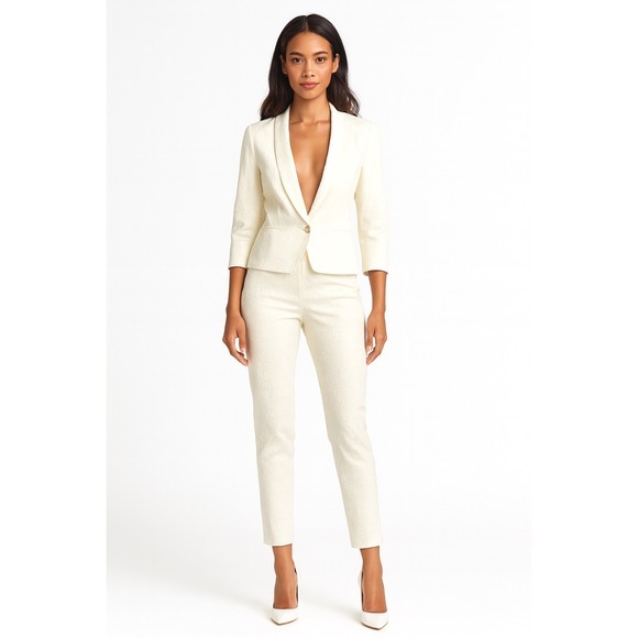 LOFT Ann Taylor White Jacquard Shawl Collar Blazer Jacket 8 Cocktail Party 65-36 - Picture 3 of 16